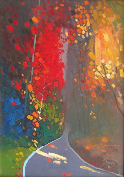 Pashk Pervathi
Stunning piece from his 
Autumn series  Colour and light all painted to full effect and the heat of the sun dappling through the hanging boughs