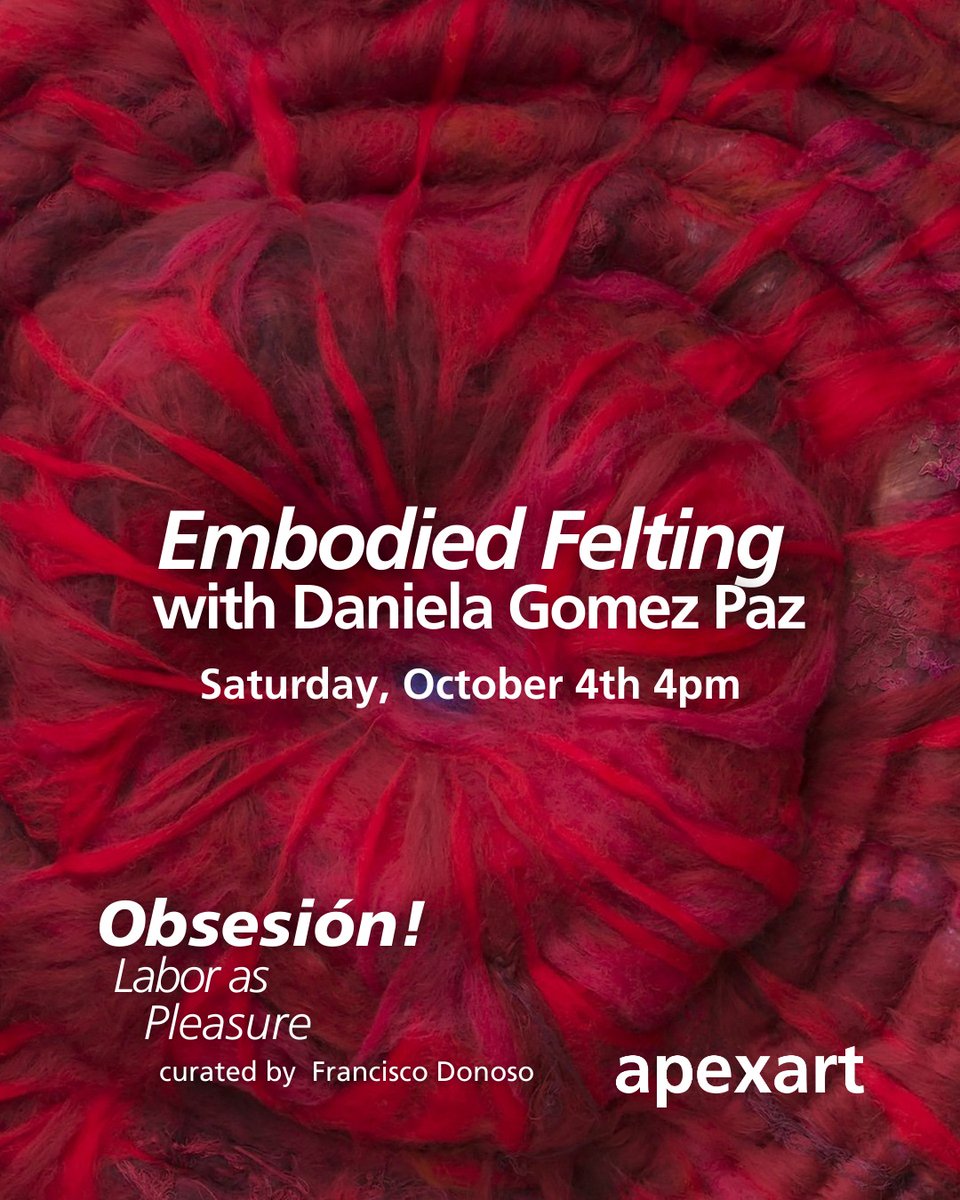 On Saturday, October 4 from 4 - 6pm EDT, as part of Obsesión! Labor as Pleasure, artist Daniela Gomez Paz invites you to a two-hour felting workshop centered on presence, transformation, and impermanence.

Image Caption: Daniela Gomez Paz, Centro en quemas, Red’s center, 2024