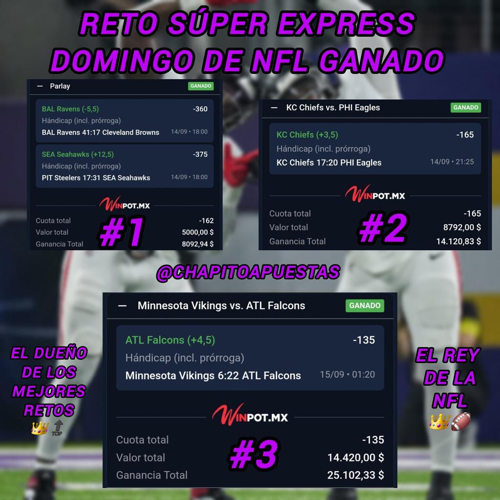 ChapitoApuestas's tweet image. 🚨| SE VIENE UN NUEVO RETO SÚPER EXPRESS DOMINGO NFL EXCLUSIVO 🔝🏈

Se viene MI FAMOSO RETO SÚPER EXPRESS DOMINGO NFL 🔝🏈 !!

Chingones, cada Domingo estamos Ganando este Reto y se viene uno Nuevo ✅️🔝 !!

Atentos, muy atentos que serán muy poquitos lugares 🔔👊 !!