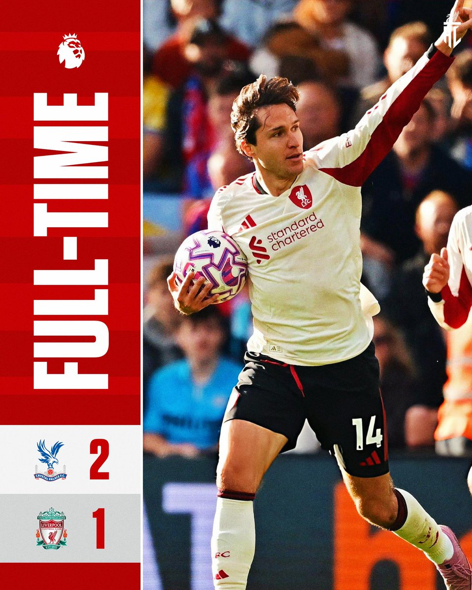 AnythingLFC_'s tweet photo. FULL TIME: Crystal Palace 2-1 Liverpool. 🔴

Defeat at Selhurst Park. #LFC