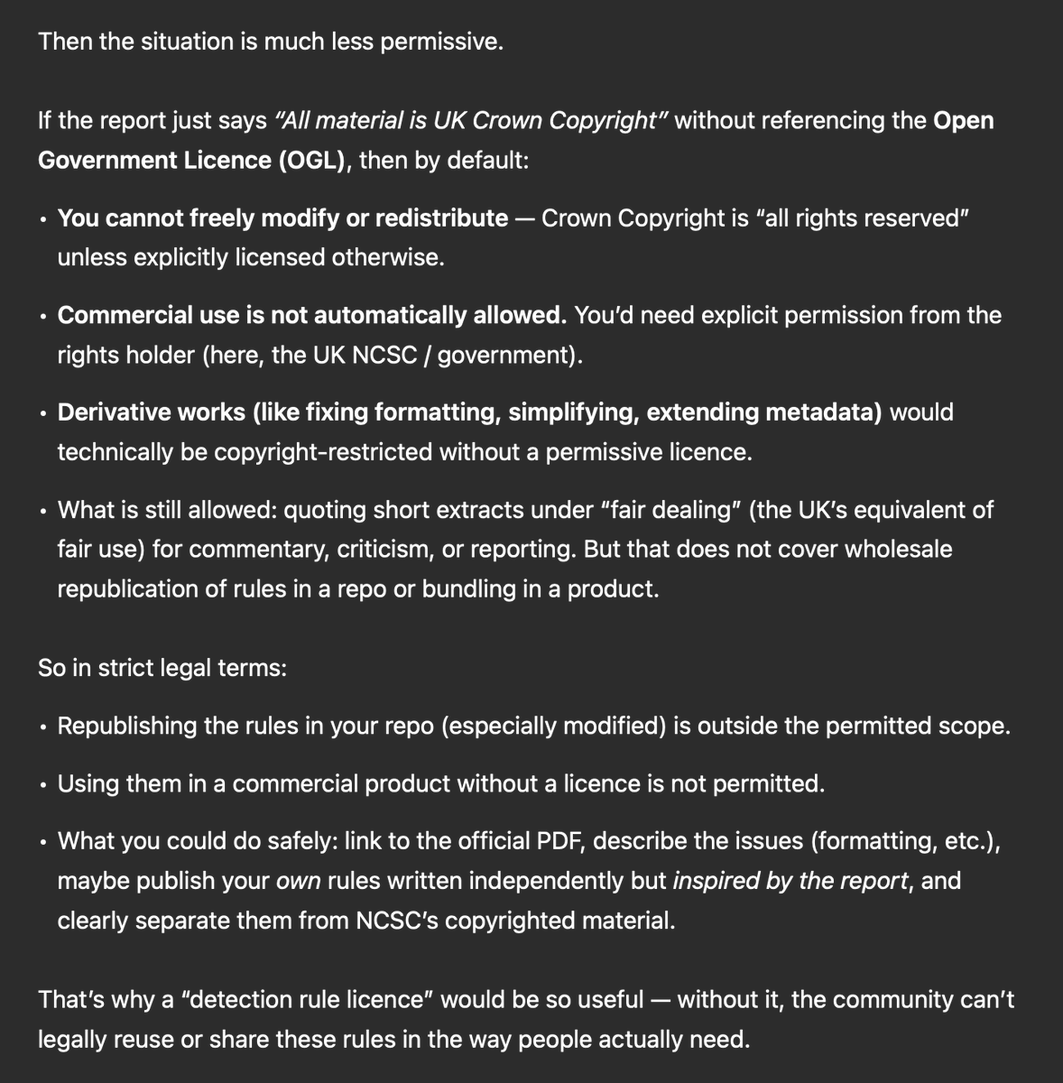 cyb3rops's tweet image. I copied the #YARA rules from the latest @NCSC report, fixed the usual PDF formatting issues, extended the metadata, and pushed them to our repo (also in YARA-Forge, once the package build runs).

Then I noticed: the doc states all material is: UK Crown Copyright.
That
