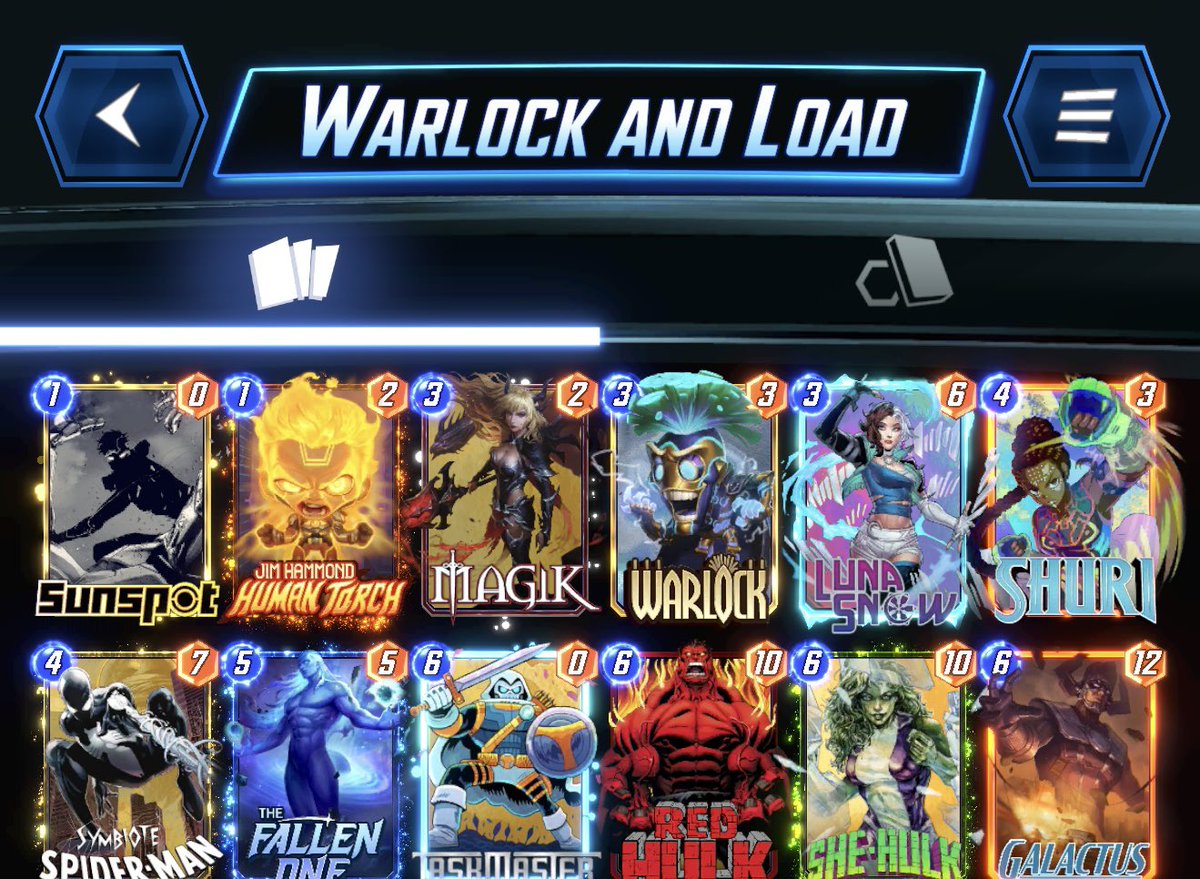 Here’s a fun and greedy deck using Warlock + FO.

You can create some massive cost and power swings with the deck.

SSM + FO into Red Hulk + TM = win!

Or really greedy is Shuri + Galactus FS into TM.

If you have suggestions to improve it, please let me know.

#MarvelSnap