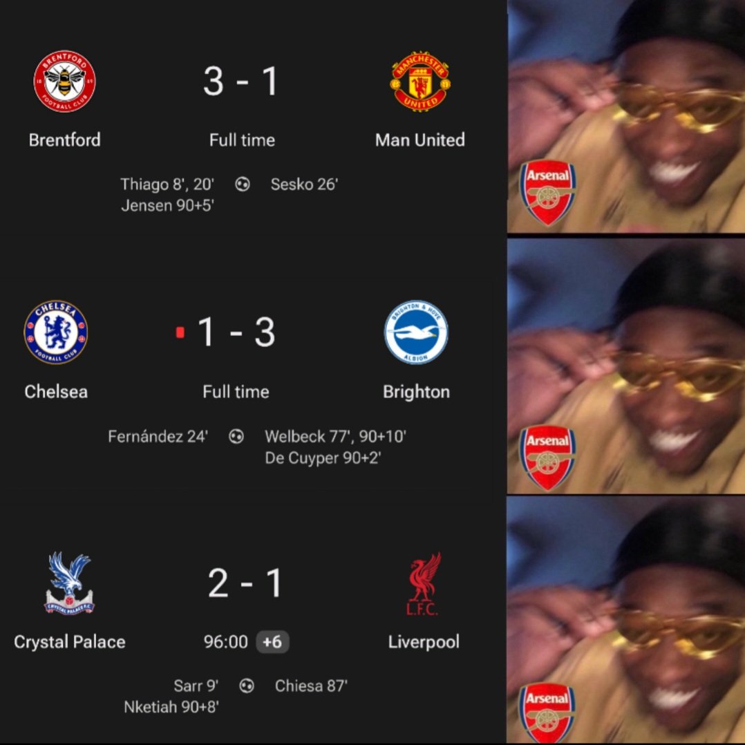 AFC_enjoyer's tweet image. It has been a great day for all Arsenal fans
Man United, Chelsea and Liverpool 😂😂😂😂😂😂😂😂😂😂😂