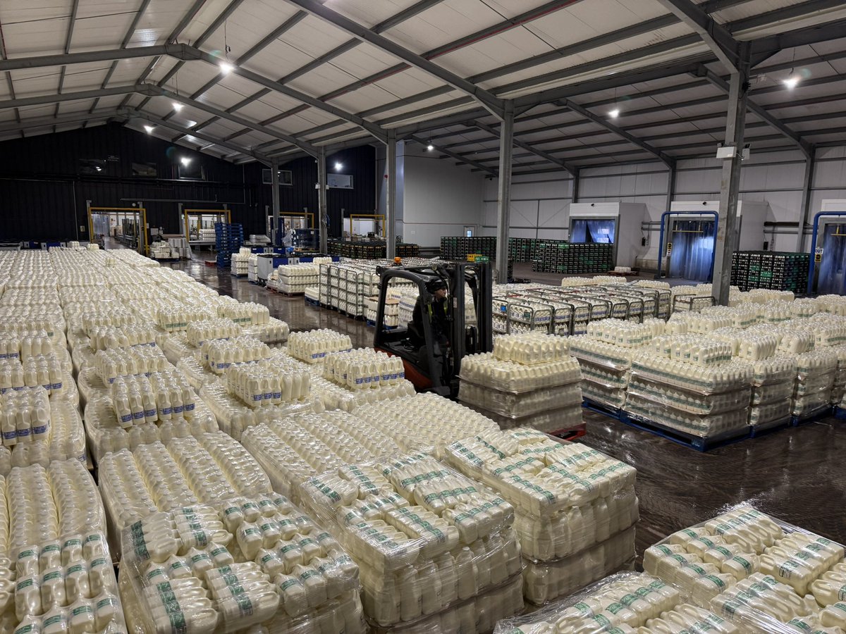 AHolt06's tweet photo. Another busy day 👍🏼
Warehouse full and pallets ready to be loaded onto trailers 😃🥛🐮🚛 https://t.co/3NxFyvf67M