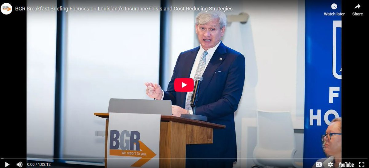 Last week, <a href="/CommTemple/">Commissioner Tim Temple</a> was the featured speaker at the <a href="/BGRNola/">BGR</a>
Breakfast Briefing in New Orleans. In his address, The Road to Relief: Insurance Premiums, he provided an overview of what he described as, “The worse insurance crisis our state has ever faced.” Listen to the full