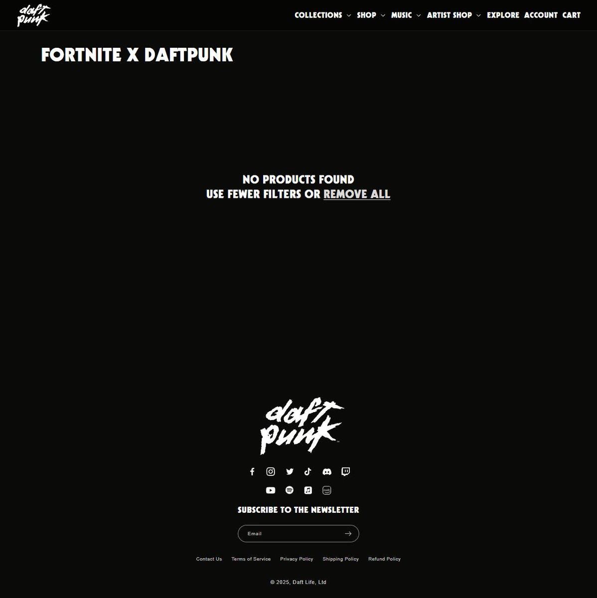 There will be limited edition Daft Punk x Fortnite merch releasing alongside the experience!

It's currently unknown what the pricing is yet as the products aren't listed publicly but it appears they'll have 7 different products you can buy.

shop.daftpunk.com/collections/fo…