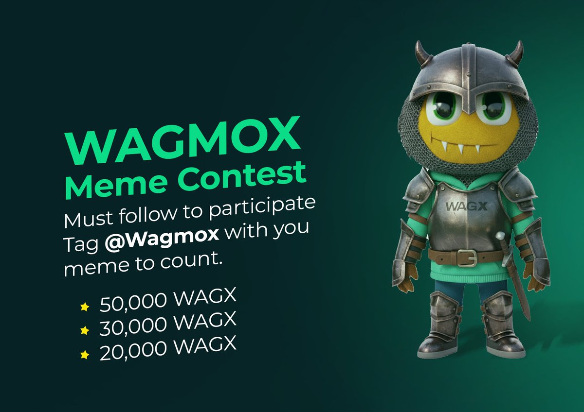 🚨 WAGMOX Meme Contest 🚨

Think you’ve got the best memes? 👀
Here’s your chance to win big! 🏆

🔥 Prizes:
⭐ 50,000 WAGX

⭐ 30,000 WAGX

⭐ 20,000 WAGX

✅ Follow @WagmoX 
✅ Post your meme &amp; tag us

Contest runs until 4th October ⏳

Bring your creativity, let’s see who