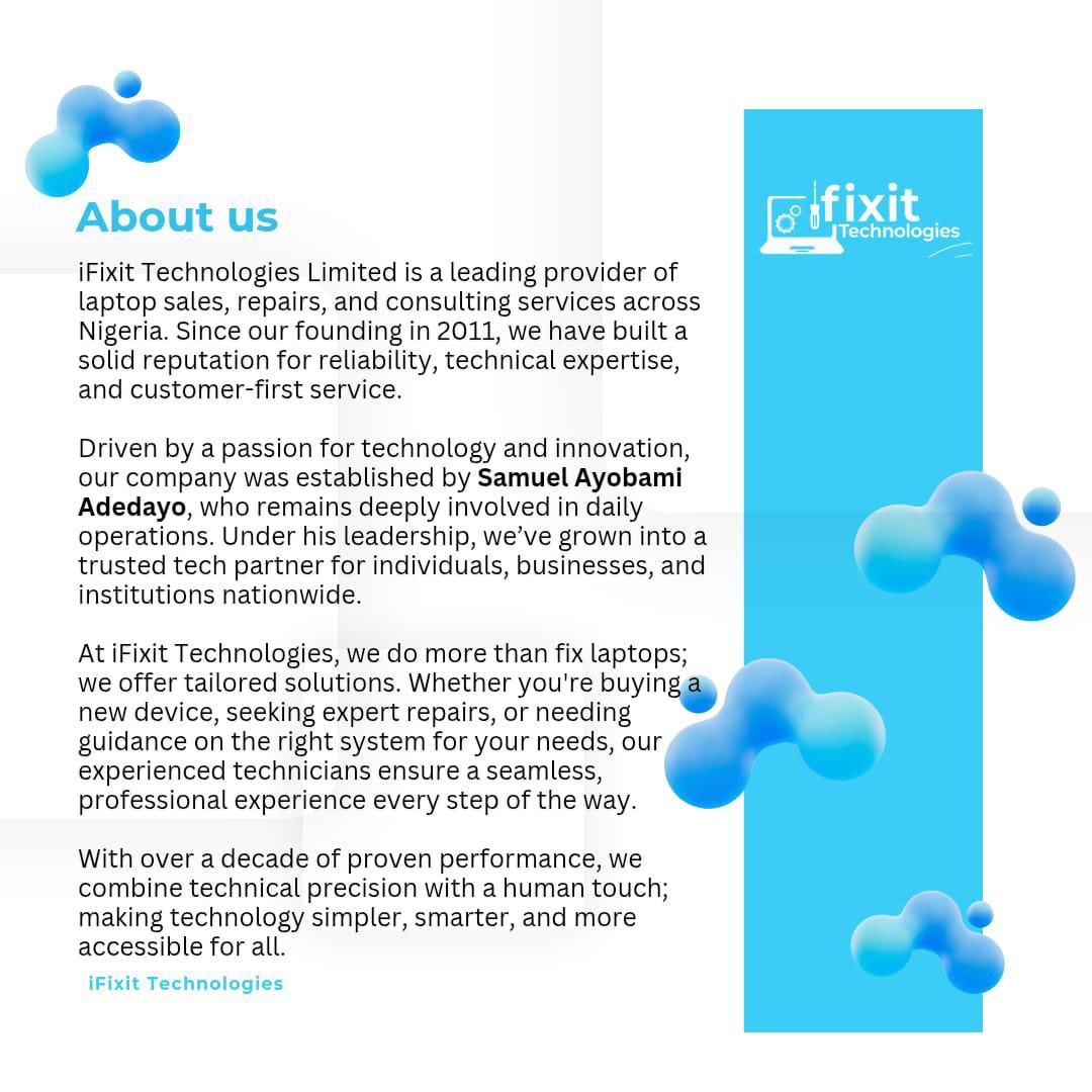 IFixit Technologies: Your one-stop shop for all 💻Laptops. new &amp; refurbished, all brands &amp; models. Expert repairs, upgrades &amp; maintenance. Fast, reliable &amp; affordable. Contact us for great deals, quality service &amp; quick turnaround. Get the tech you need, at prices you'll love!