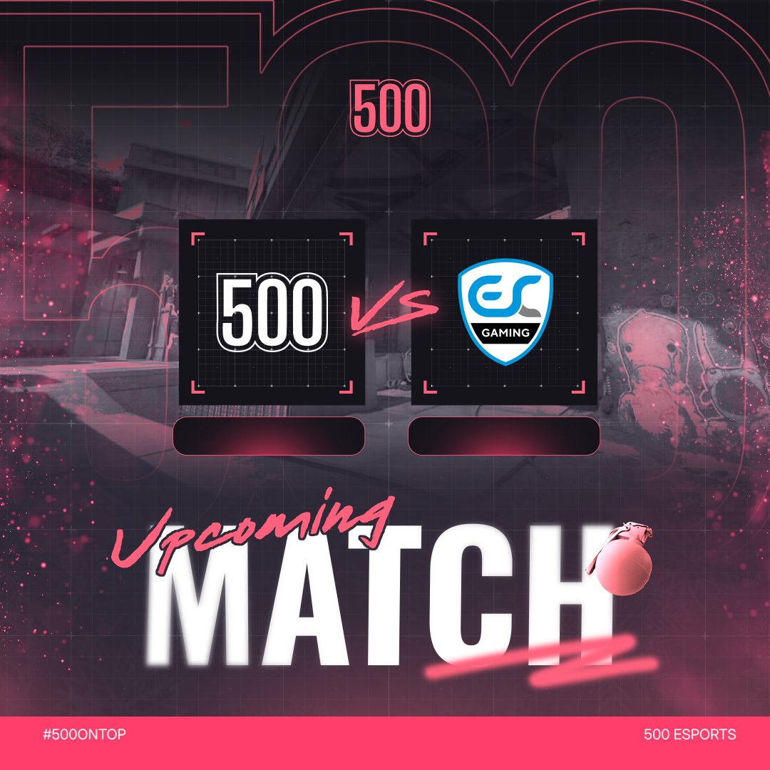 500esports's tweet photo. Final game of the day, if we win we go through to the playoffs stage tomorrow 👀

🆚 @ESCGaming 
🕖 19:00 CEST
📺 https://t.co/qSiofuiU3k

#CS2 | #500OnTop https://t.co/WJxbUeTlSP