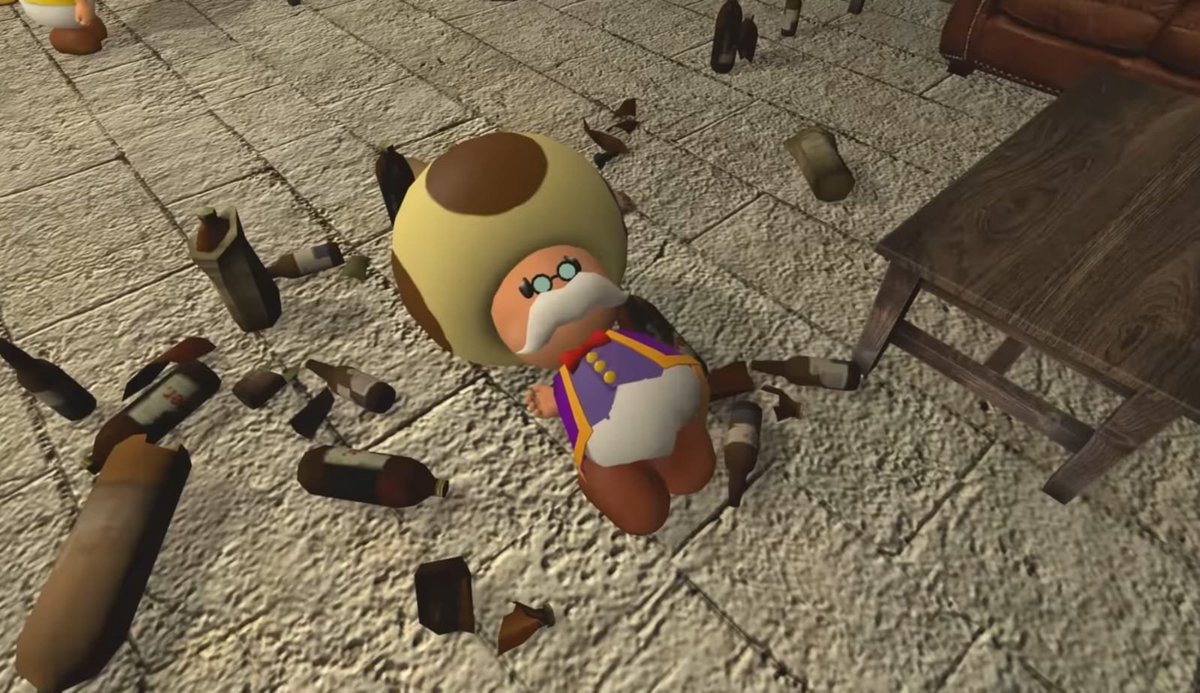 DiegoEduardoBe8's tweet image. Of all the Toads that have been living in the HOTEL BOB is Toadsworth the one who has had the worst time with the loss of Peach to the point of falling into depression with the Drink. (And to think that more than two years have already passed).
#SMG4 #Toadsworth