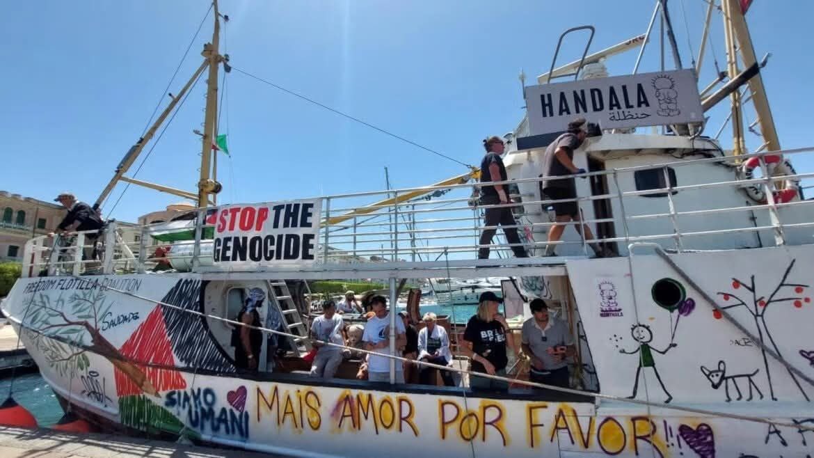 QudsNen's tweet photo. Ten boats have set sail from Sicily, Italy, heading toward the Gaza Strip in a new attempt to break the Israeli blockade on Gaza.

The boats carry around 70 activists from 20 different countries, in cooperation with Global Sumud Flotilla. https://t.co/mapkhaB9kh
