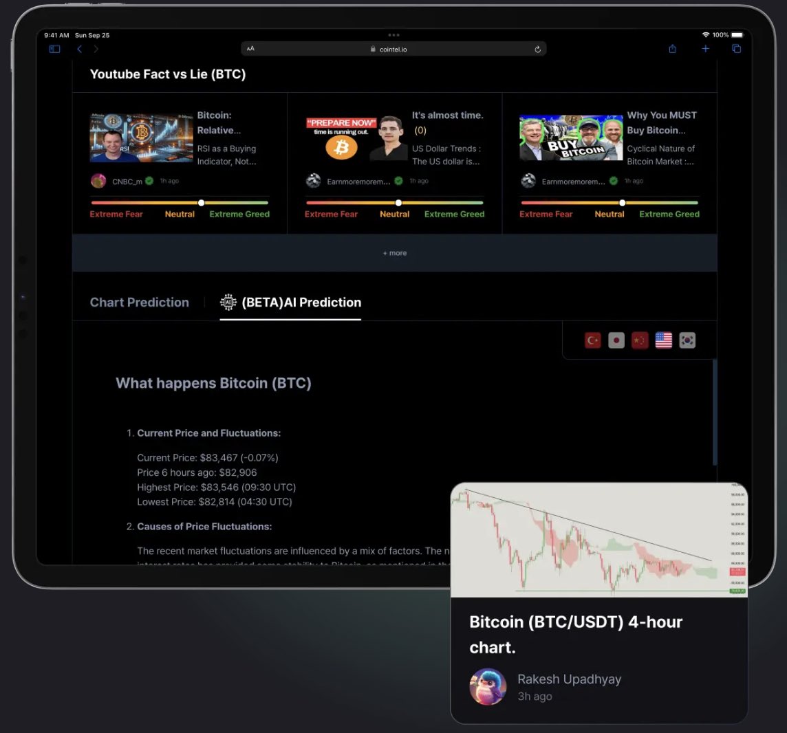 leenweb3's tweet image. Markets move fast and in crypto, missing one update can cost everything

That’s why @Cointel_io is built different
It scans thousands of data points daily news, YouTube content, on chain alerts, even suspicious addresses and turns it into real-time intelligence you can actually…