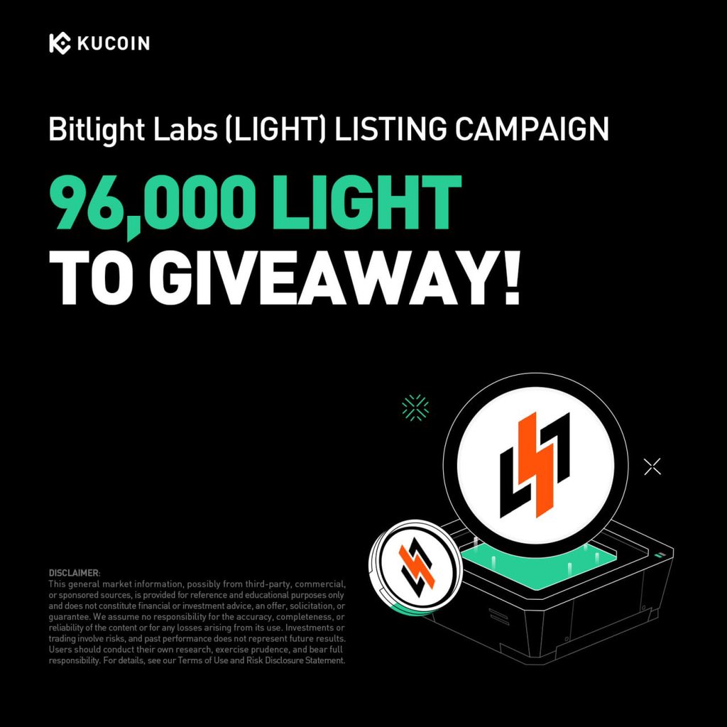 KuCoinRussian's tweet image. 🔥 Листинговая кампания #Bitlight Labs (LIGHT), розыгрыш 96,000 #LIGHT!

⏰ с 27 сентября 16:00 до 6 октября 18:59 (МСК)

👉🏻 kucoin.com/gemslot/Bitlig…