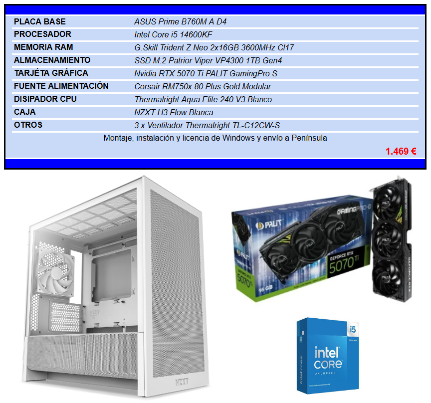 ¿Es posible jugar a todo en 2K/4K con un PC de menos de 1.500€? 😏😏

- RTX 5070 Ti de 16GB ✅
- Memoria RAM de alto rendimiento ✅
- Buen rendimiento multinúcleo ✅
- Componentes de calidad ✅
- Ventilación y temperaturas excelentes ✅

‼️Disponible solo hasta el lunes 29‼️