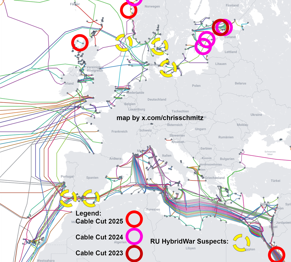 Russian Hybrid war has shifted from Sea Cables to Airfields, for now.

The sea cable threat will likely kick off again once tensions rise again.