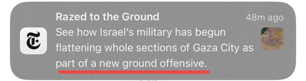 No <a href="/nytimes/">The New York Times</a>, deliberately destroying civilian infrastructure is not “part of a new ground offensive,” it’s a WAR CRIME.

Israel’s physical destruction of Palestinian life is GENOCIDE, stop normalizing it.