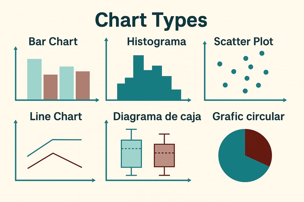 مقارنة بين أنواع الرسوم البيانية

 الأعمدة (Bar Chart): الأفضل لعرض المقارنات بين مجموعات.

الخطوط (Line Chart): لعرض الاتجاهات والتغير مع الزمن.

 الدائرة/القطاعات (Pie Chart): لعرض النسب المئوية وتوزيع الأجزاء من الكل.

 المبعثر (Scatter Plot): لفحص العلاقة بين متغيرين.