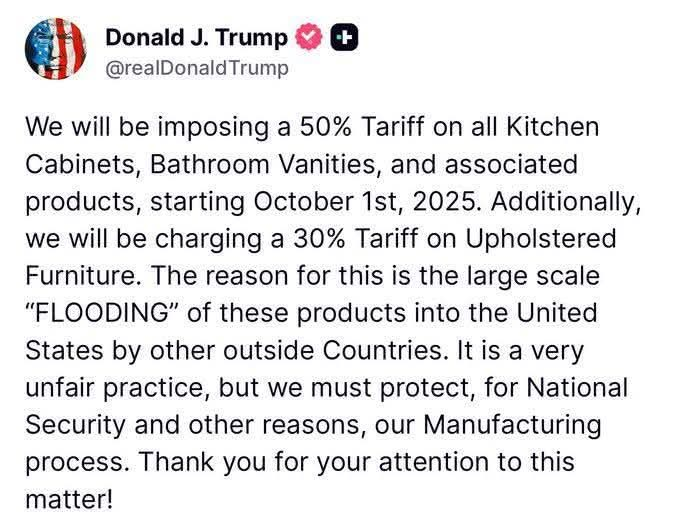 Trump says kitchen cabinets and upholstered furniture is national security. 

If you still trust this man, you can't be helped.
