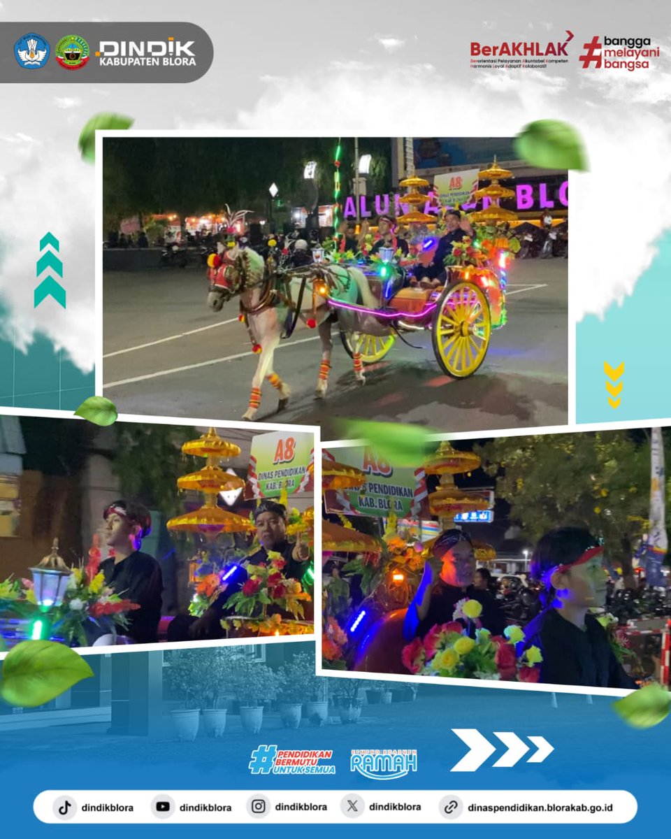 Dinas Pendidikan Kabupaten Blora turut menyemarakkan rangkaian Pameran Produk Inovasi (PPI) Jawa Tengah Tahun 2025 yang malam ini dimeriahkan dengan Pawai Andong Hias.
“Andong Berhias, Blora Berbudaya”
#ParadeAndonghias2025_dindikblora #ppijateng #bapperidablora #bloraberbudaya