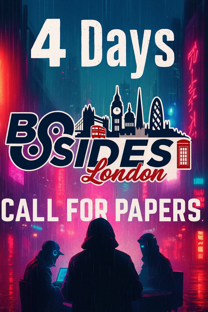 Just 4 Days left for the #BSidesLDN2025 Call for Papers
The Call for Papers covers:
Main talk tracks!
Workshops!
Rookie Speakers!

More information and to apply: cfp.bsides.london/bsides-london-…

#Security #BSides #London #CfP
