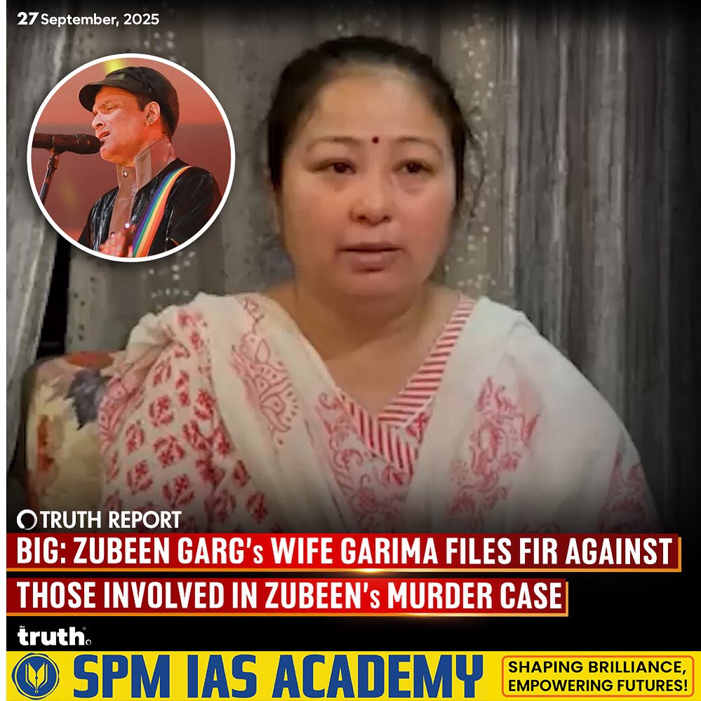 thetruthin's tweet photo. 🚨Breaking: Zubeen Garg’s Family Files FIR Against Accused in Singer’s Singapore Yacht Death Case

For the first time since Assamese singer Zubeen Garg’s tragic death on September 19, his family has taken a step forward and filed an online FIR with the CID against those involved in the case.

Zubeen’s wife, Garima Garg Saikia, along with his sister Palmee Borthakur and uncle Manoj Borthakur, filed the complaint. 

The FIR names event organizer Shyamkanu Mahanta, manager Siddhartha Sharma, musician Shekhar Jyoti Goswami, several friends and members of the Assam Association who were present during the Singapore yacht incident. 

In addition, a case has been filed against those who traveled with him for the Singapore event.

Initially reported as a drowning, the case now faces murder allegations.