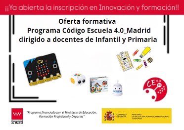 ¡El momento ha llegado! 💫🤖♥️
Comienzan los cursos de #codigoescuela4_0_madrid para profundizar en los dispositivos del programa en todos los CTIF. Si eres docente en la <a href="/educacmadrid/">Educación▪️Comunidad de Madrid</a> , no te lo pienses más e inscríbete cuanto antes! #IF_CMadrid innovacionyformacion.educa.madrid.org/node/928746