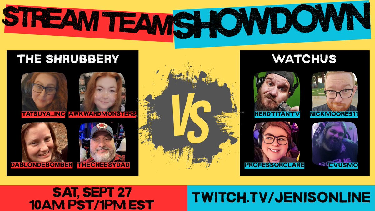 This is a bit last-minute but I was a reserve for an event with my stream team and will be competing against some other stream teams in a social gaming event. Today's starts nowish, and we will be playing Family Feud. Click to watch and show some support!

twitch.tv/jenisonline