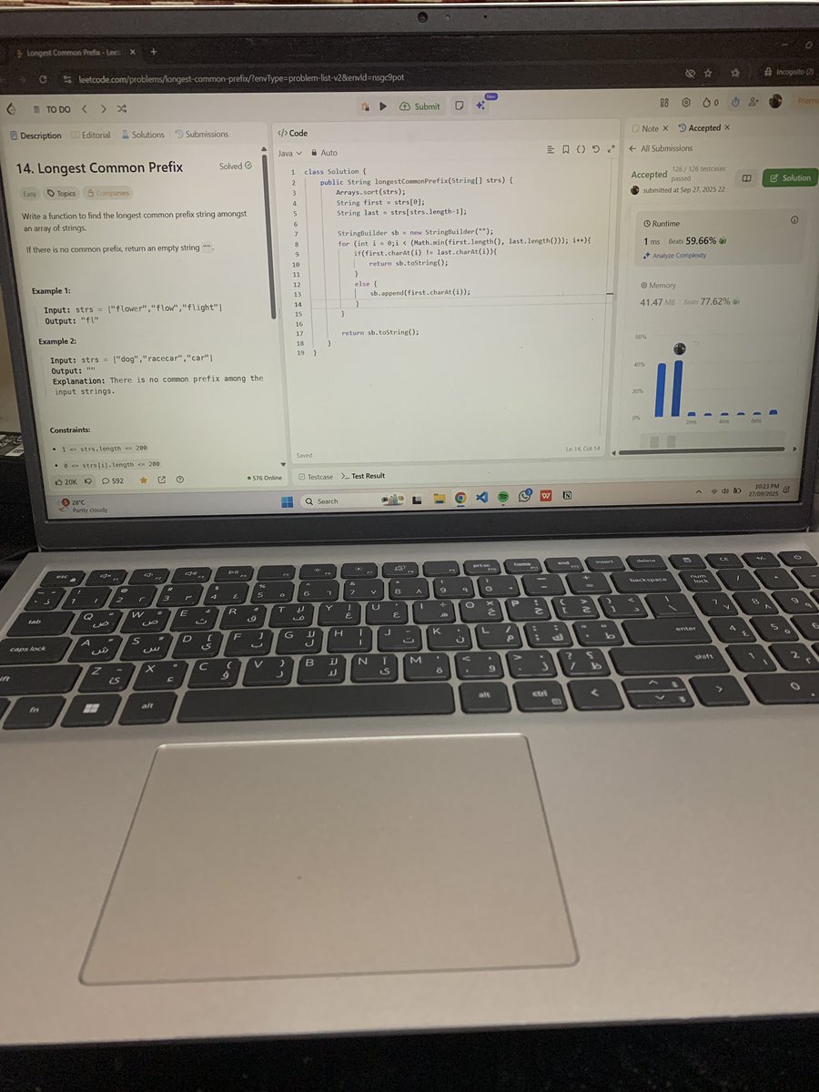 fivefeetcoder's tweet image. Day 22
 
Couldnt solve it within 20 mins. Proceeded to see the most upvoted solution and solved it.