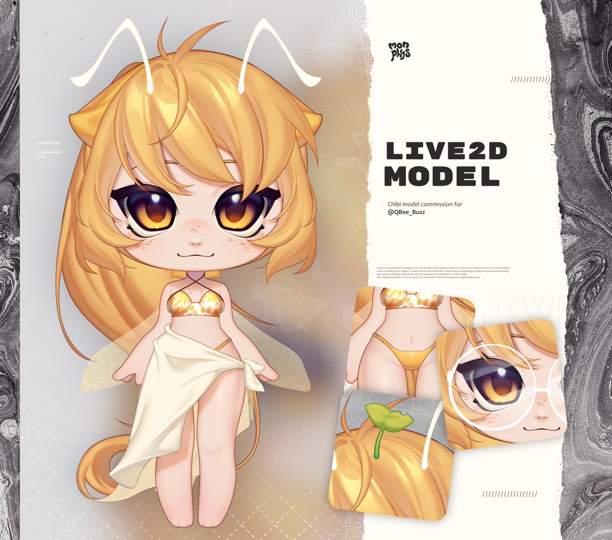 monphys's tweet image. Chibi model commission for @QBee_Buzz 🐝
Thanks for your patience!