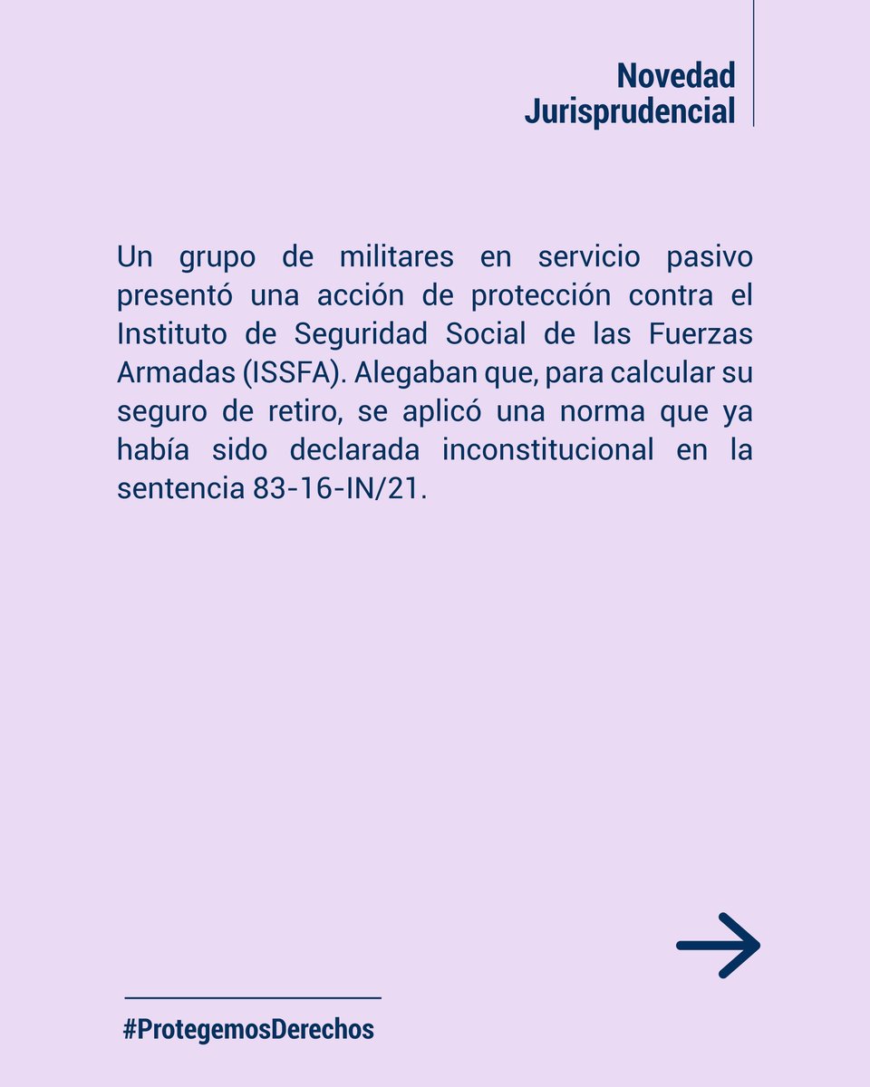 CorteConstEcu's tweet image. #NovedadJurisprudencialCC | El ISSFA aplicó una norma declarada inconstitucional en el cálculo del seguro de militares en servicio pasivo. 

👉🏽 Sentencia 158-22-EP/25: 
bit.ly/4nJrsQX