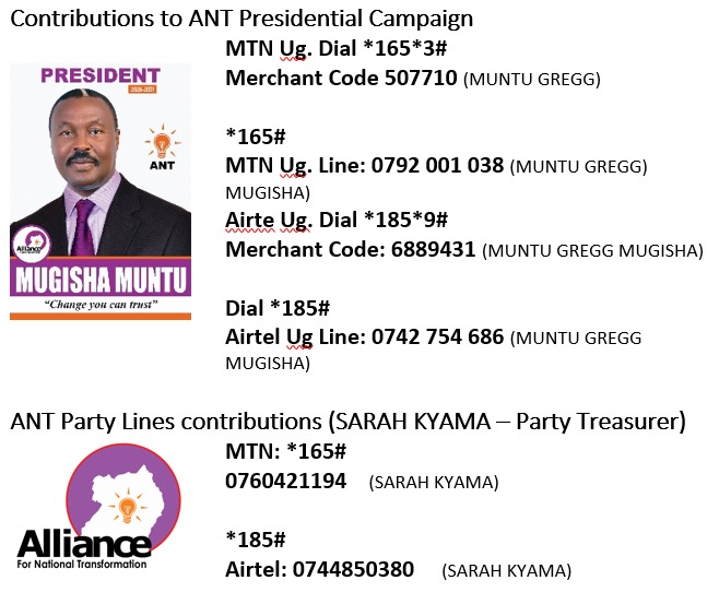 Attention:
Send your contributions directly to Gen. Mugisha muntu or our party treasurer Hon. Sarah Kyama. 

Remember CHANGE IS EXPENSIVE.