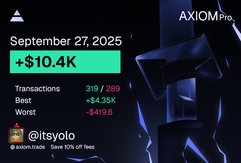 Good day, we need the volume to come back tho..

axiom.trade/@itsyolo

discord.gg/solmafia