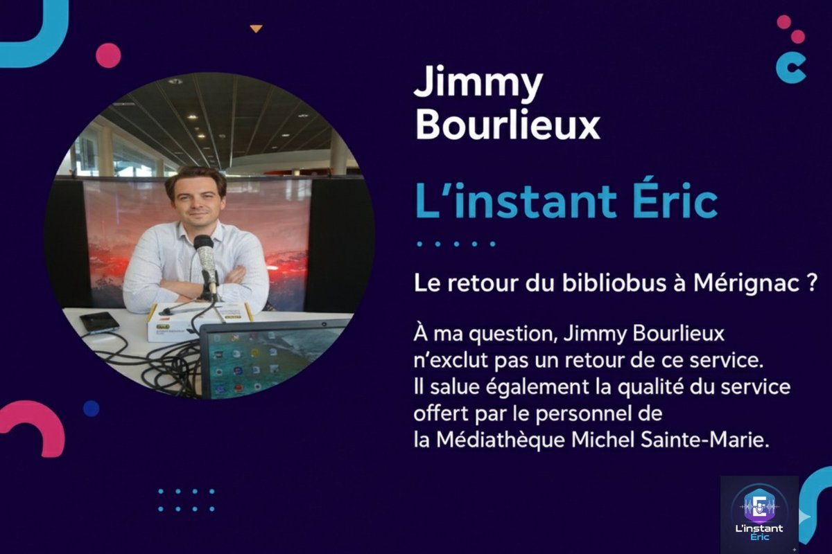 Dans une interview, chez nos confrères de Radio Mérignac, questionné sur le retour du bibliobus à Mérignac, <a href="/BourlieuxJimmy/">Jimmy Bourlieux</a> n’exclut pas le retour de ce service. 

Retrouver l’intégralité de l’interview : youtu.be/6u1pOBRpUDk?si… #Mérignac
