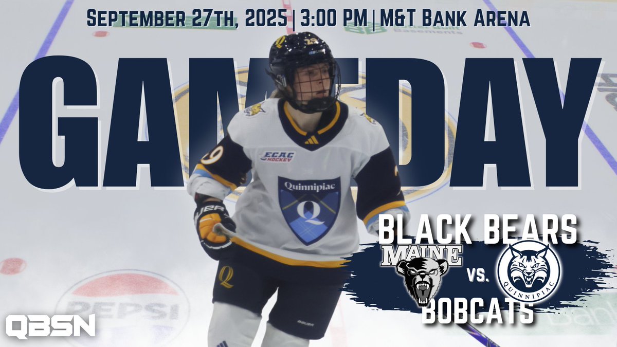 QBSN's tweet photo. WHOK: It's GAMEDAY for No. 10 @QU_WIH as they look to sweep @MaineWHockey for the fifth consecutive season.

⏰: 3:00 p.m.
📍: M&amp;T Bank Arena
🆚: @MaineWHockey 
🎙️: @Cade777S &amp; @AnthonyRossi47

#NCAAHockey https://t.co/ehxXJZsvKv