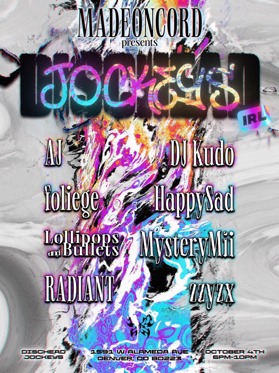 DISCHEAD JOCKEYS IRL
DENVER, CO
OCTOBER 4

TICKETS: eventbrite.com/e/dischead-joc…