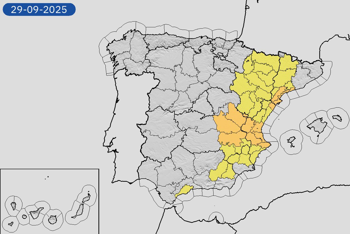 27/09 19:06 Avisos activos pasado mañana en España por tormentas y lluvias. Nivel máximo de aviso: naranja.
Actualizaciones en aemet.es/es/eltiempo/pr…