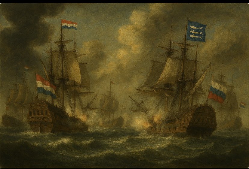 Een deel van de Scheveningse vloot helpt de Hollandse aan een overwinning tegen de Russen #Scheveningen #Nederland #Rusland #Marine