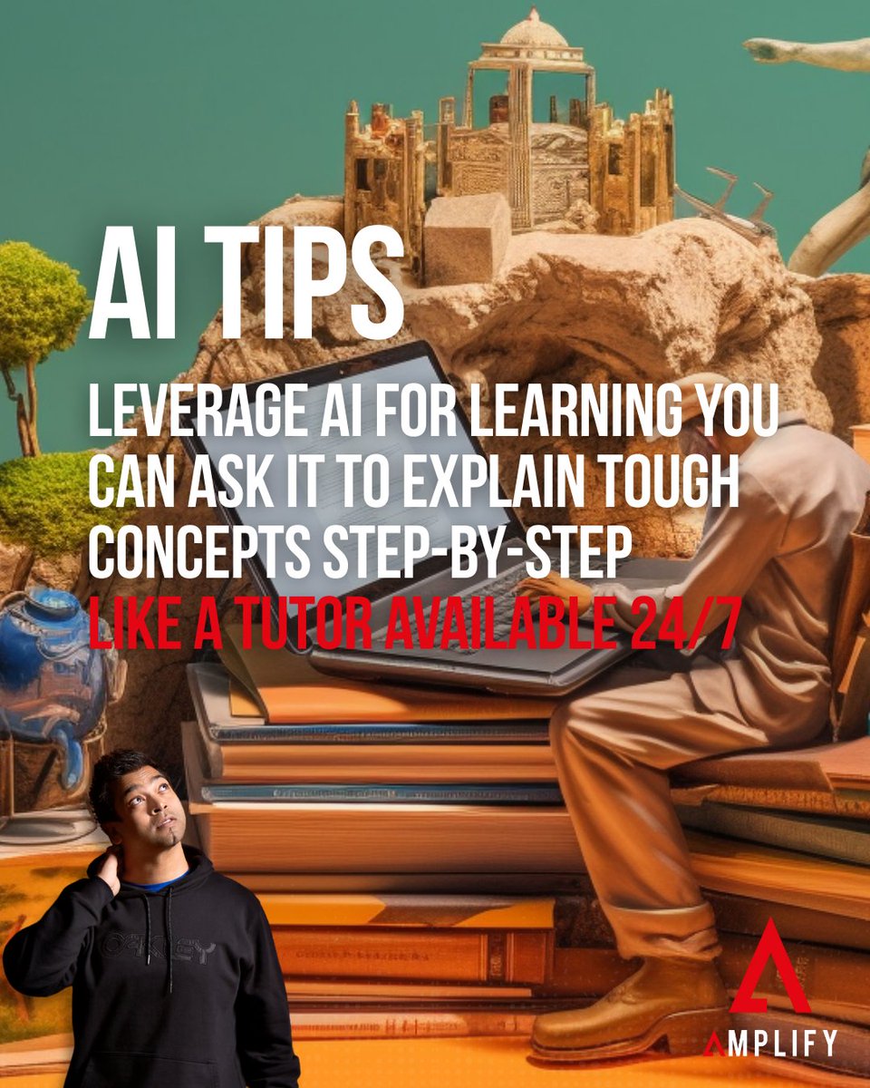 ronsley's tweet image. AI can be your tutor. Ask it to explain tough concepts step by step, anytime you need. A study partner that is available 24/7.

Go to my website at amplifyais and check out my YouTube channel.

#ai #aitips #learning