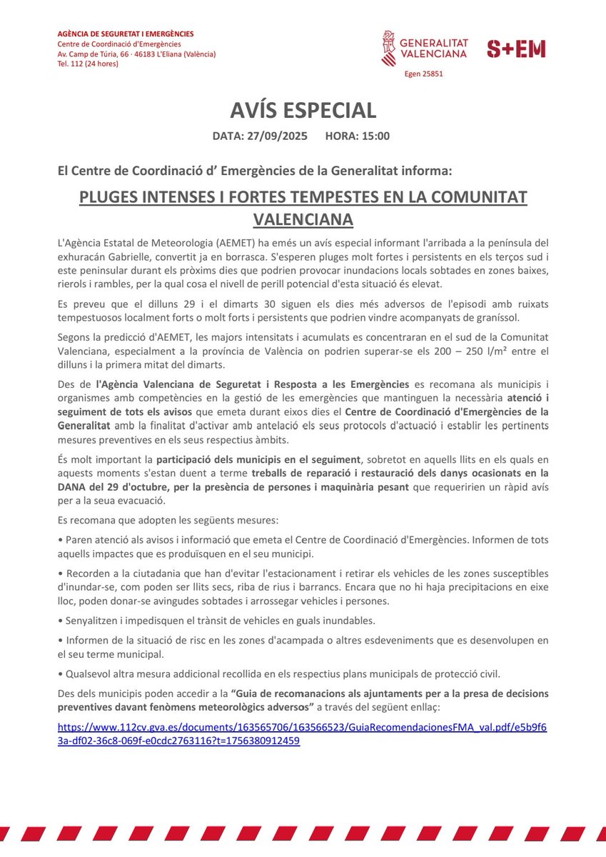 Passem ara al risc d'inundacions.
S'ajunta l'anticicló del nord, borrasca de l'Estret i borrasca post tropical. Amb les altes T i Hr a la Mediterrània (25°C, 3 damunt de la mitja), perfecte per produir pluges intenses, i desbordar barrans o rius. Estem tropicalitzant-nos. Atents!