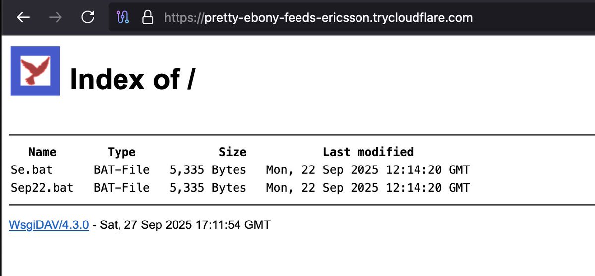 ShanHolo's tweet image. #Cloudflare sites with 🚨#Opendir #Malware🚨

1⃣hxxps://pretty-ebony-feeds-ericsson.trycloudflare.com/
2⃣hxxps://watches-omaha-partnerships-median.trycloudflare.com/
3⃣hxxps://static-obligations-baths-carnival.trycloudflare.com/