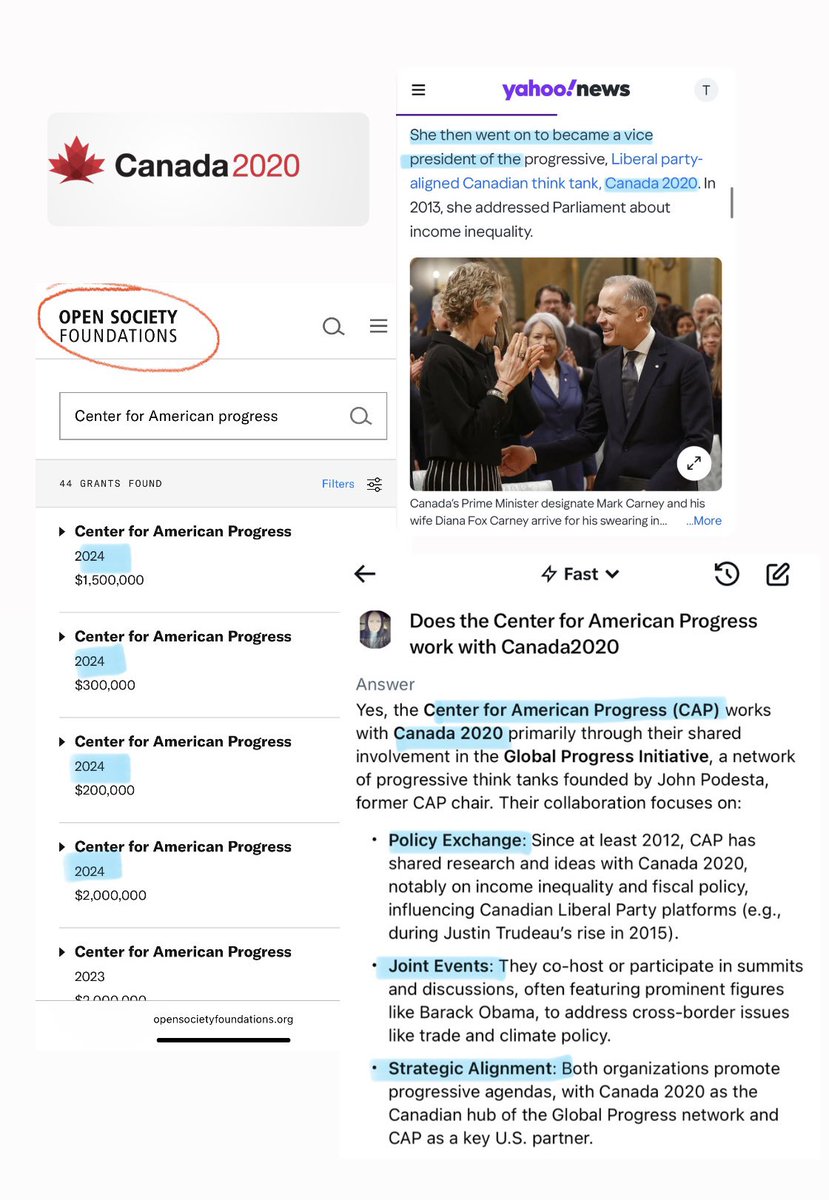 HOLY CRAP 🤯 Canada2020 works VERY CLOSELY with the Center for American Progress. Who is HEAVILY FUNDED by SOROS

But get this, DIANA FOX CARNEY was a Vice President at Canada2020. You see the circle?

President TRUMP is looking into people like SOROS. Maybe look in Canada too