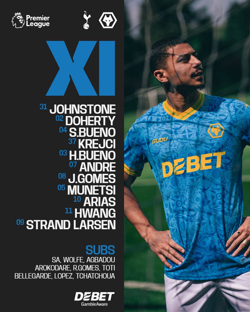 Wolves's tweet image. ☝️ One change from midweek
➡️ J. Gomes in for Bellegarde

Our team to face @SpursOfficial. 

🐺📋