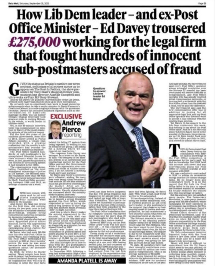 <a href="/LibDems/">Liberal Democrats</a> Did YOU care about the postmasters? Follow the money seems hypocritical for you mate.