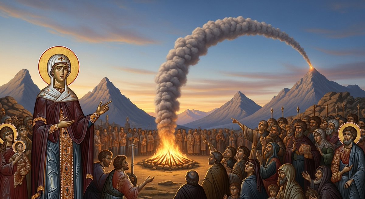 Did you know Ethiopia guards a fragment of the True Cross? 🤯 It all started with Queen Eleni's quest &amp; the miraculous Demera bonfire! The smoke bent down to point to the exact spot where the Cross was buried. 🔥 Today, the #Meskel festival (Sep 27) recreates this divine guidance