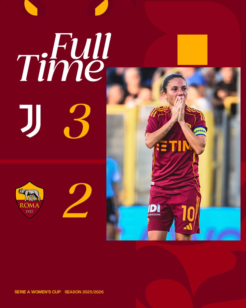 Finisce la partita a Castellammare di Stabia. 

La Serie A Women’s Cup va alla Juventus 👏

FORZA ROMA! 🟨🟥

#JuveRoma 3-2 | #ASRomaFemminile