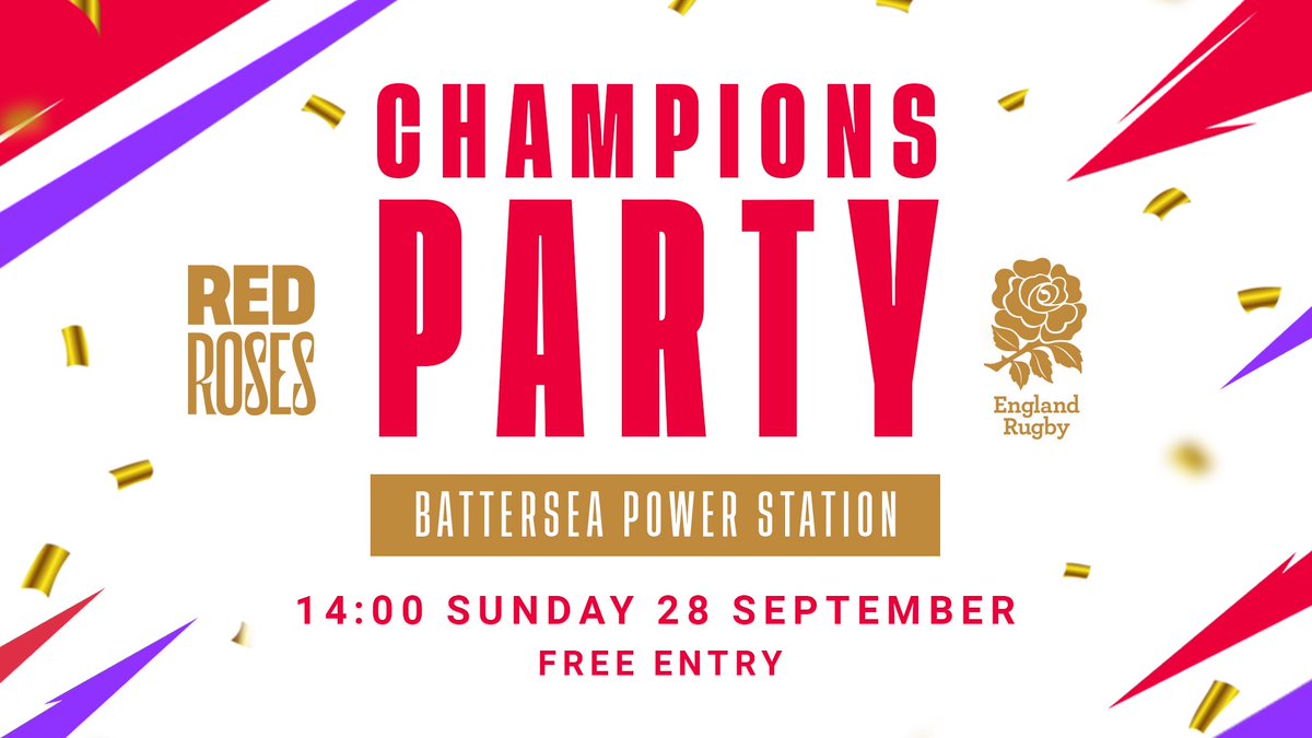 🏆WHAT A HISTORIC MOMENT AT TWICKENHAM! Congratulations to the #RedRoses for their victory in the Women’s Rugby World Cup Final! 🏉🌹

Join the celebrations tomorrow (28 September) for the free Champions Party at Battersea Power Station from 2pm!

#RWC2025