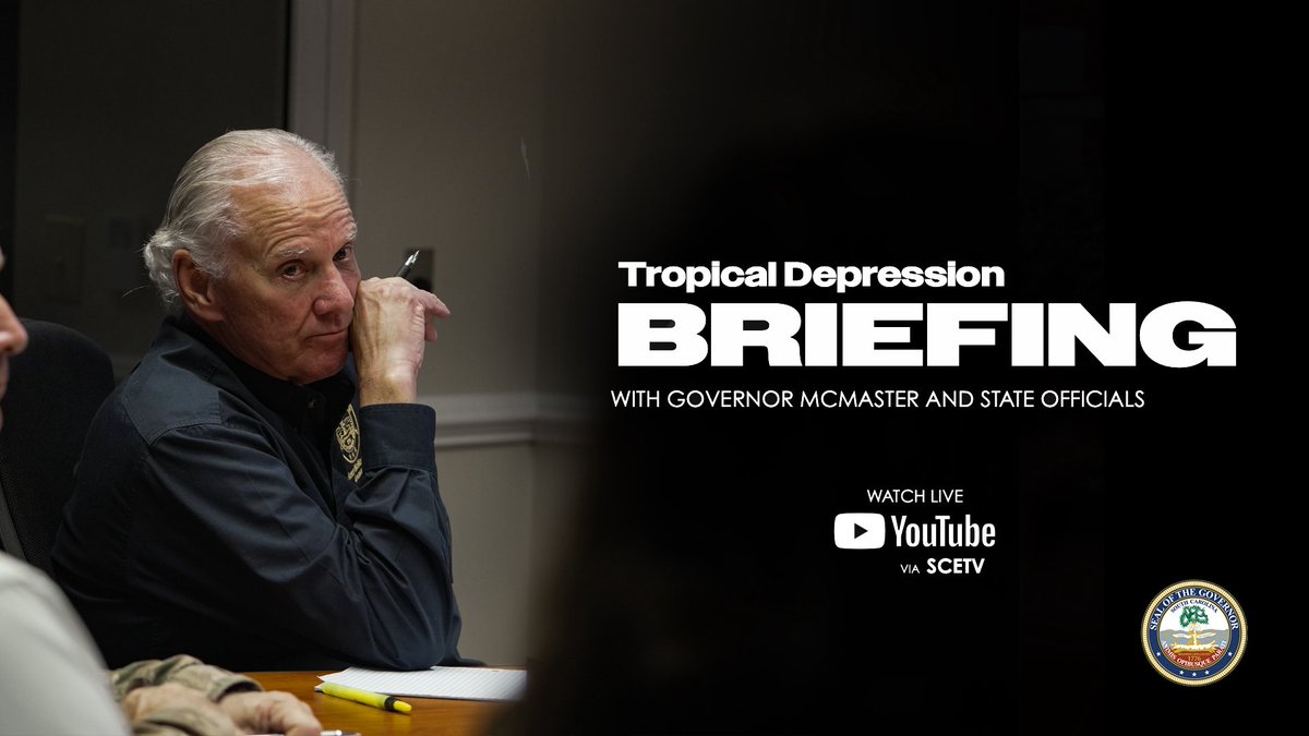 Team South Carolina will hold a media briefing to provide an update on the potential impacts of the approaching Tropical Depression today at 2:00 PM. 

Watch live here: youtube.com/live/FJNPkZjyW…