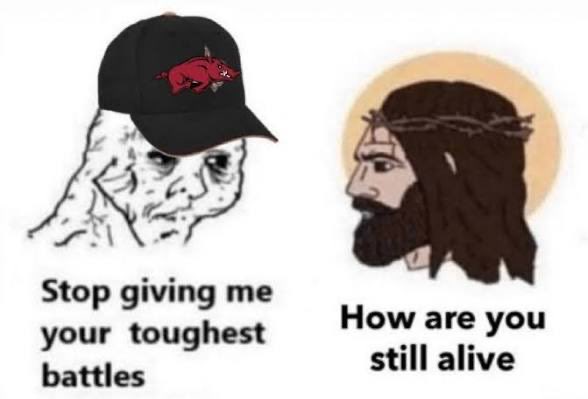 THIS DEFENSE FREAKING SUCKS HOLY CRAP IMMA NEED THERAPY😭😭
Thing is… I’m too young to actually remember when Arkansas was actually decent. We’ve had six 9+ seasons and ELEVEN 6 or less win seasons since I’ve been born🙃🙃