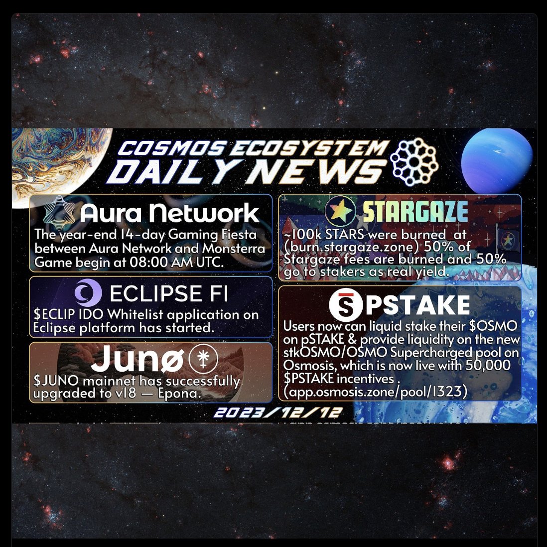 ponimajushij's tweet photo. Today is the #Birthday of my #NFT #News
https://t.co/xt3Hz6wv1B
@CosmosEcosystem
#AURA #ECLIP #JUNO #PSTAKE #STARS https://t.co/fQ2ri1gGSY