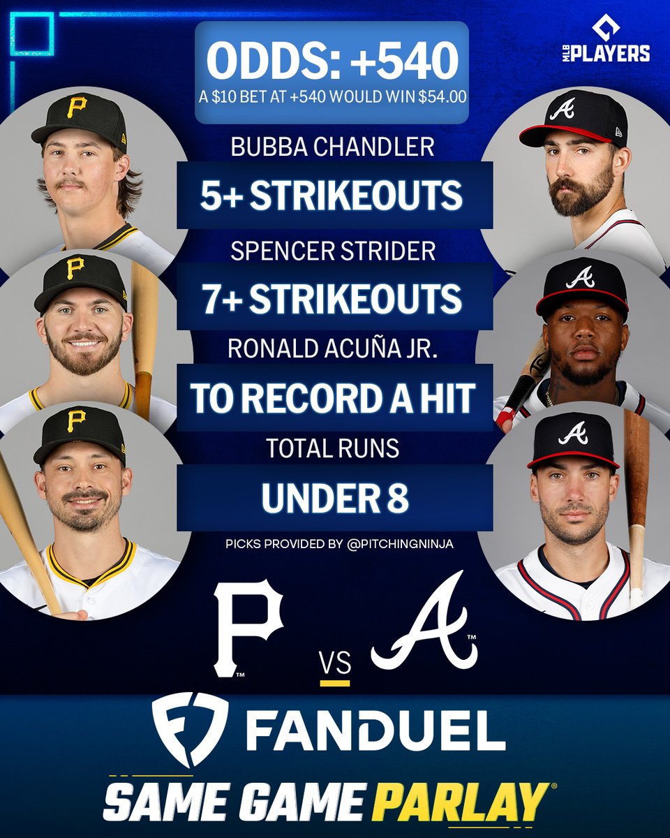 MLB Picks (@mlbpicks) on Twitter photo The <a href="/Pirates/">Pittsburgh Pirates</a> and <a href="/Braves/">Atlanta Braves</a> play their penultimate game of the season.
Odds via <a href="/FDSportsbook/">FanDuel Sportsbook</a>, picks via <a href="/PitchingNinja/">Rob Friedman</a> The <a href="/Pirates/">Pittsburgh Pirates</a> and <a href="/Braves/">Atlanta Braves</a> play their penultimate game of the season.
Odds via <a href="/FDSportsbook/">FanDuel Sportsbook</a>, picks via <a href="/PitchingNinja/">Rob Friedman</a>